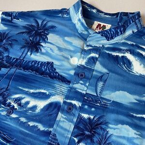Mo Betta Men's Vintage Western Button-Down Medium LS Hawaiian Nights Ocean Blue